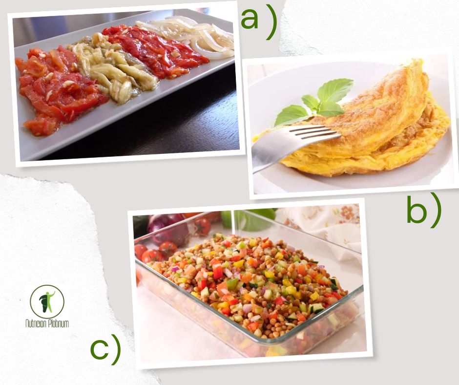 ESCALIVADA AL HORNO CON TORTILLA FRANCESA DE ATÚN Y ENSALADA DE LENTEJAS